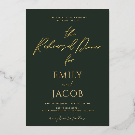 Groen Gouden Bruiloft Moderne Typografie Script Folie Uitnodiging (Voorkant)