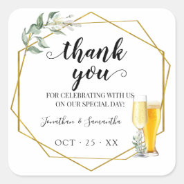 Groen gouden bubbels en brouwsels Dank u bruiloft Vierkante Sticker