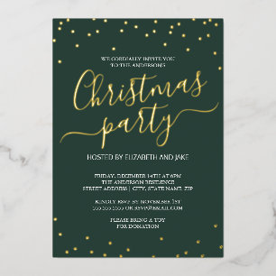 Groen Gouden Calligrafie Confetti Kerstfeest Folie Uitnodiging