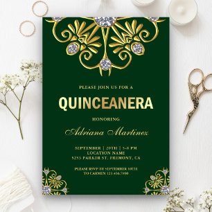Groen Gouden Diamanten Mandala Quinceanera Kaart