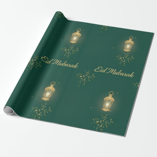 Groen/Gouden Eid-cadeauverpakkings papier (Uitgerold)
