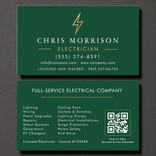 Groen Gouden Elektromonteur QR-code Modern Visitekaartje