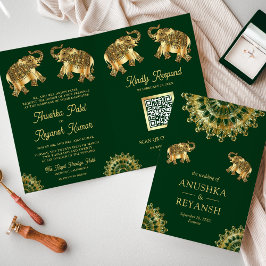 Groen Gouden Etnische Olifanten Indiase QR Code Hu