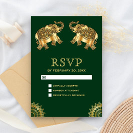 Groen Gouden Etnische Olifanten Indische RSVP Kaartje