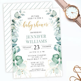Groen gouden eucalyptus baby shower uitnodiging
