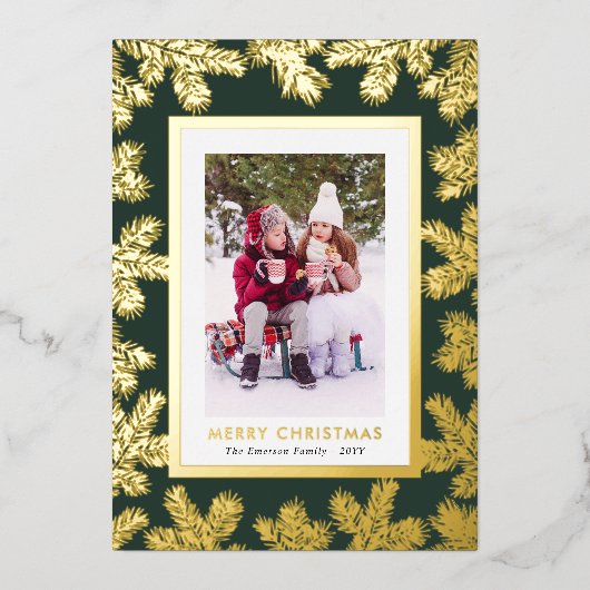 Groen Gouden Folie Foto Vakantie Kaart (Voorkant)