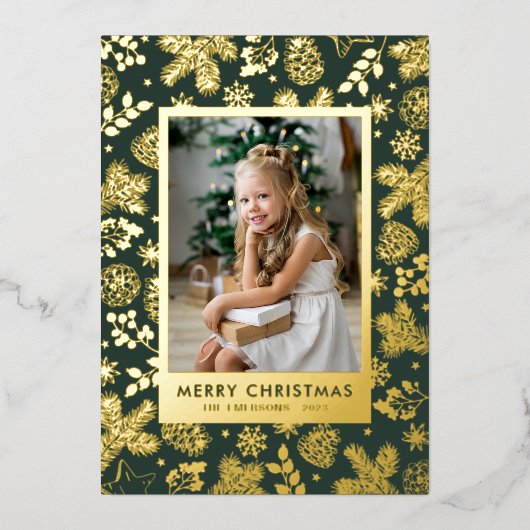 Groen Gouden Folie Vakantie Kaart (Voorkant)