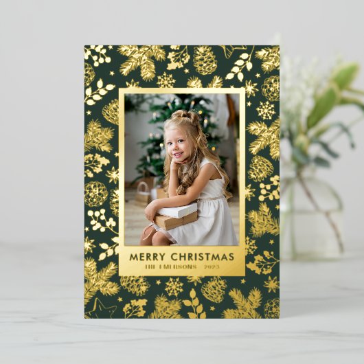 Groen Gouden Folie Vakantie Kaart (Staand Voorkant)