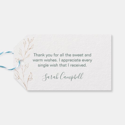 Groen & gouden gebladerte Dank u Cadeaulabel (Achterkant Horizontaal)