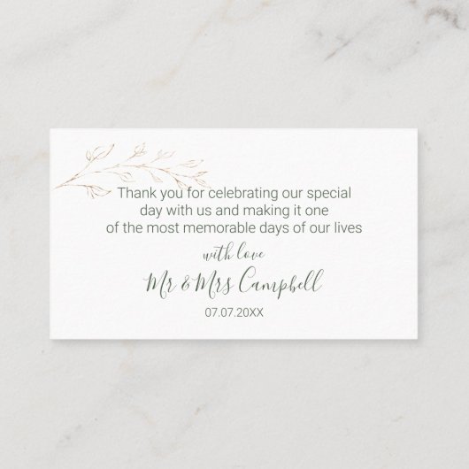 Groen & gouden gebladerte Dank u Visitekaartje (Achterkant)