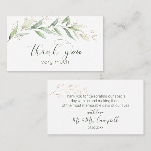 Groen & gouden gebladerte Dank u Visitekaartje (Voorkant / Achterkant)