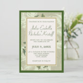  groen gouden gebladerte Lijst bruiloft Kaart (Staand voorkant)