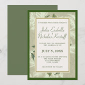  groen gouden gebladerte Lijst bruiloft Kaart (Voorkant / Achterkant)