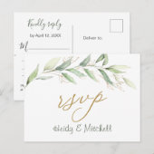 Groen & gouden gebladerte RSVP-Briefkaart Briefkaart (Voorkant / Achterkant)