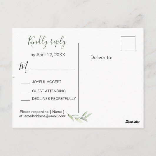 Groen & gouden gebladerte RSVP-Briefkaart Briefkaart (Achterkant)