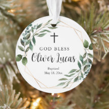 Groen gouden gepersonaliseerde foto doop ornament