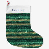 Groen Gouden Glitter Kerstmis Grote Kerstsok (Voorkant)
