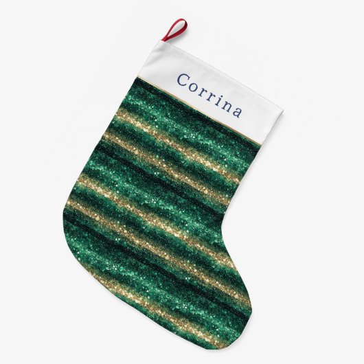Groen Gouden Glitter Kerstmis Grote Kerstsok (Voorkant (Hangend))