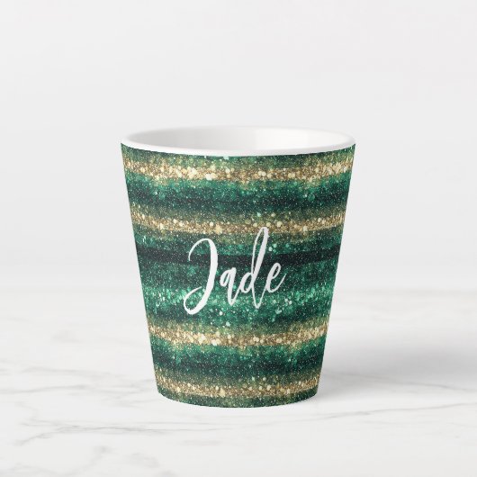 Groen Gouden Glitter Kerstmis Latte Mok (Voorkant)