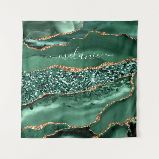 Groen Gouden Glitter Marmer Aangepaste Naam Wandkl Wandkleed (Voorkant)