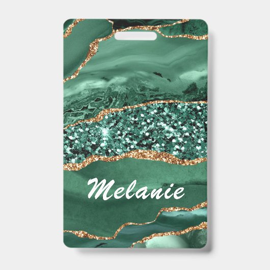 Groen Gouden Glitter Marmer Aangepaste Naambadge Badge (Voorzijde)