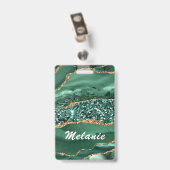 Groen Gouden Glitter Marmer Aangepaste Naambadge Badge (Achterkant met clip)