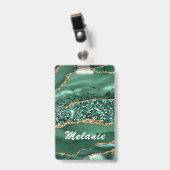 Groen Gouden Glitter Marmer Aangepaste Naambadge Badge (Voorzijde met clip)
