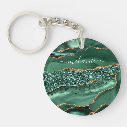 Groen Gouden Glitter Sleutelhanger Gepersonaliseer (Voorkant)
