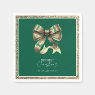 Groen Gouden Glitterde Bow Kerst Papier Servet