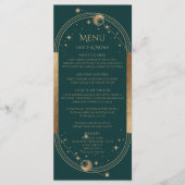 Groen Gouden Hemelse Zon Maan Sterren Bruiloft Menu (Voorkant)
