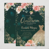 Groen Gouden Jurk Tiara, Diamanten Rozen Quinceañe Kaart (Voorkant / Achterkant)