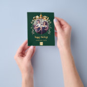 Groen gouden kerstbal bedrijfsfoto kerstkaart flyer (Hand)