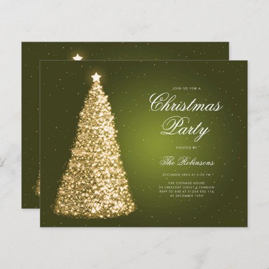 Groen Gouden Kerstboom Nodig Programma uit Menu (Voorkant / Achterkant)