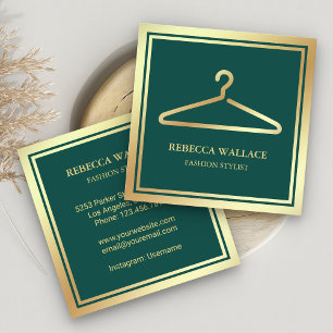 Groen Gouden Kleerhanger Mode Stylist Vierkante Visitekaartje