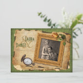  Groen, gouden Lijst Foto Weddenschap Invite II Kaart (Staand voorkant)