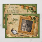  Groen, gouden Lijst Foto Weddenschap Invite II Kaart (Voorkant / Achterkant)