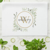 Groen Gouden Monogram Chic Script Theedoek (Gevouwen)