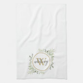 Groen Gouden Monogram Chic Script Theedoek (Verticaal)
