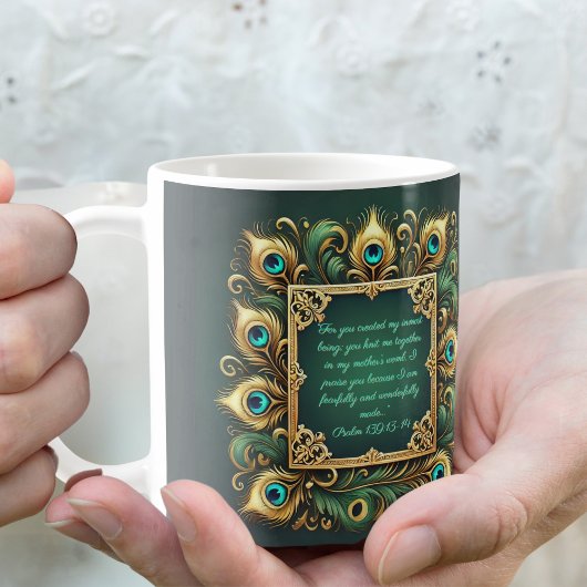 Groen Gouden Pauwframe Aanpasbaar Koffiemok