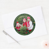 Groen & Gouden Prettig Kerstfeest Vakantie FOTO Ronde Sticker (Envelop)