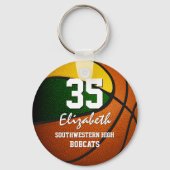Groen gouden team kleuren jongens basketbal sleutelhanger (Voorkant)