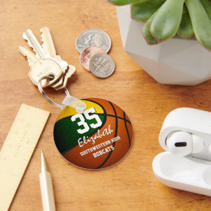 Groen gouden team kleuren jongens basketbal sleutelhanger