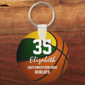 Groen gouden team kleuren jongens basketbal sleutelhanger (Voorkant)