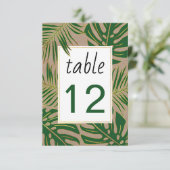 Groen, gouden tropische bladeren trouwlijstnummer kaart (Staand voorkant)