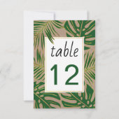 Groen, gouden tropische bladeren trouwlijstnummer kaart (Achterkant)