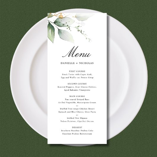 groen gouden tuin bladeren botanische bruiloft menu