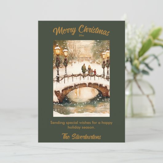  groen, gouden Waterverf kerststal (Staand voorkant)