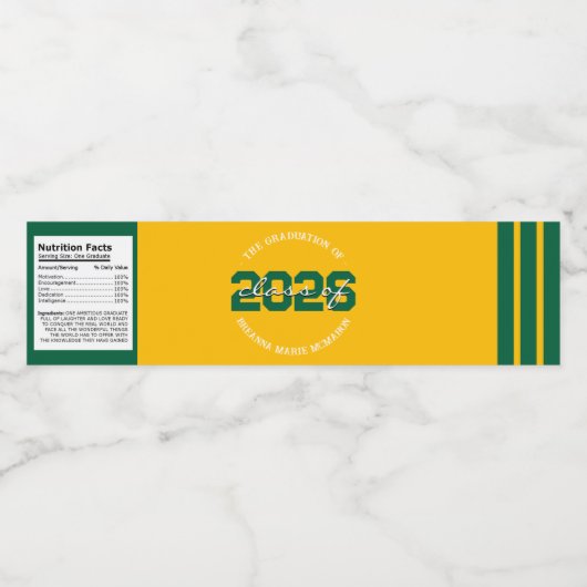 Groen & Goudgeel Afstuderen Waterflesetiketten Waterfles Etiket (Enkel label)