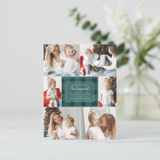 Groen goudgesteente niet traditioneel fotocollage feestdagenkaart (Staand voorkant)