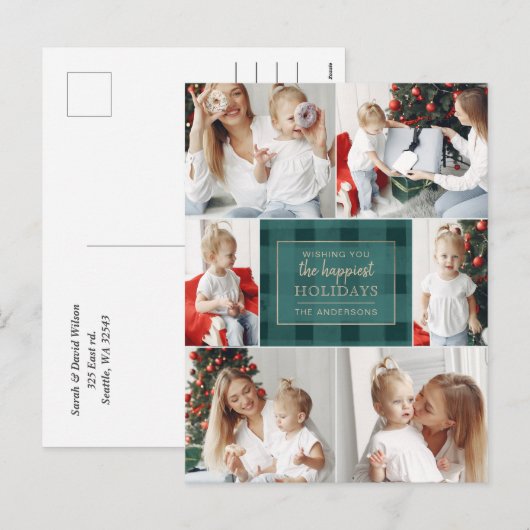 Groen goudgesteente niet traditioneel fotocollage feestdagenkaart (Voorkant / Achterkant)